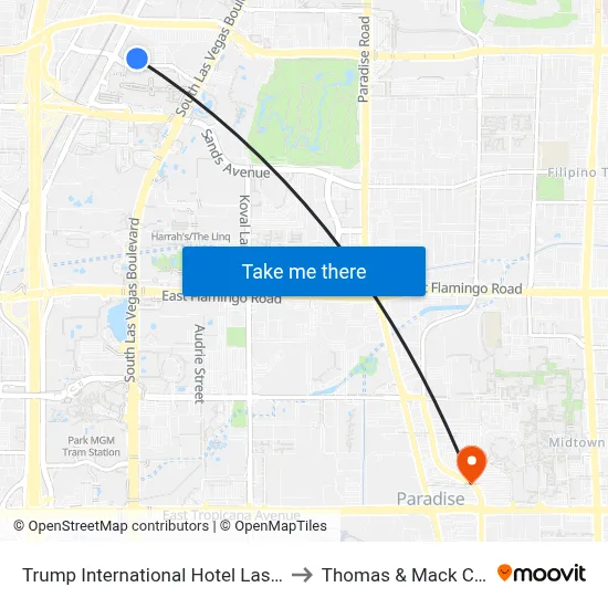 Trump International Hotel Las Vegas to Thomas & Mack Center map