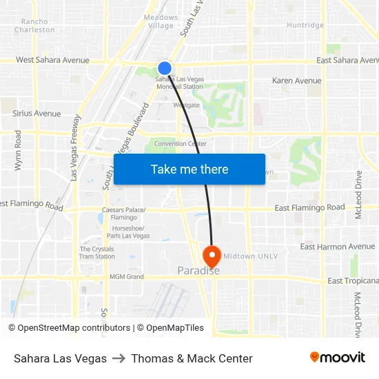Sahara Las Vegas to Thomas & Mack Center map