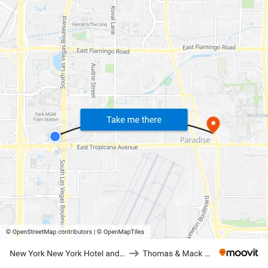 New York New York Hotel and Casino to Thomas & Mack Center map