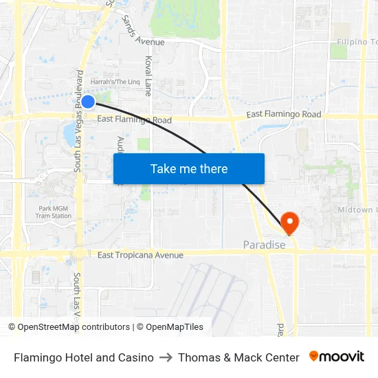 Flamingo Hotel and Casino to Thomas & Mack Center map