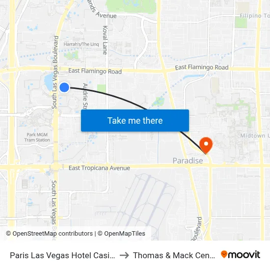 Paris Las Vegas Hotel Casino to Thomas & Mack Center map