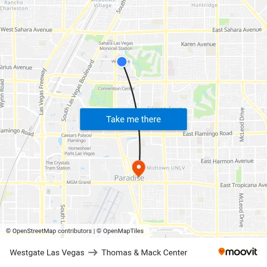 Westgate Las Vegas to Thomas & Mack Center map
