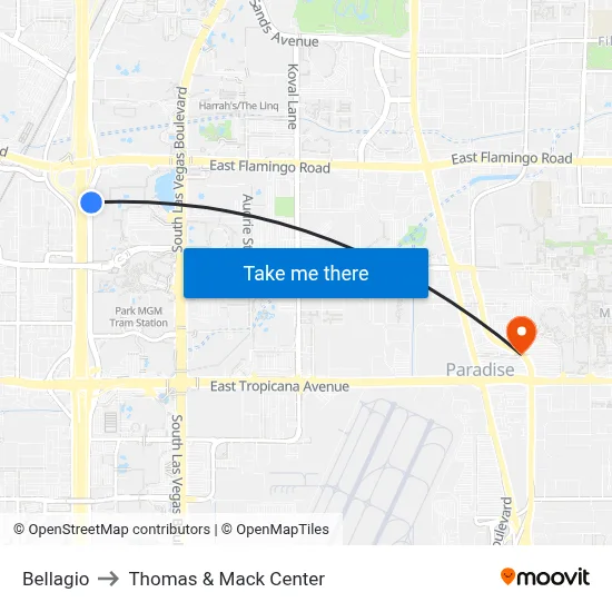 Bellagio to Thomas & Mack Center map