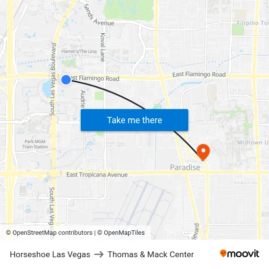 Horseshoe Las Vegas to Thomas & Mack Center map