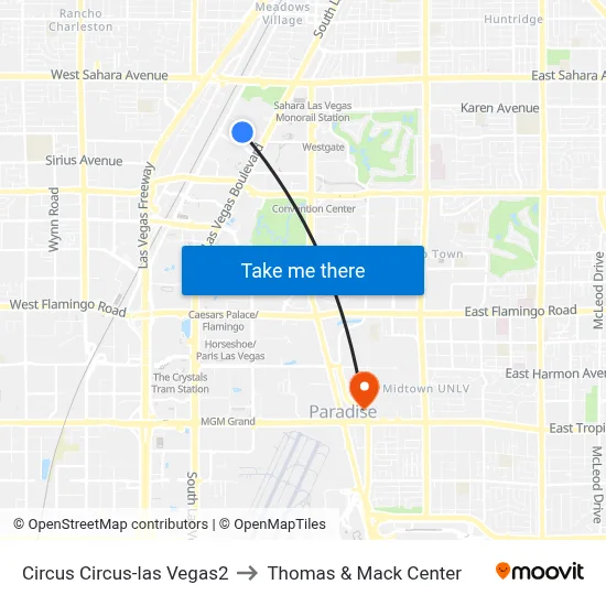 Circus Circus-las Vegas2 to Thomas & Mack Center map