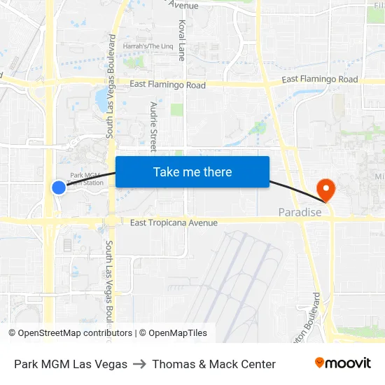 Park MGM Las Vegas to Thomas & Mack Center map
