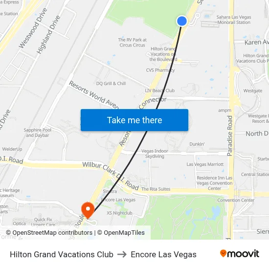 Hilton Grand Vacations Club to Encore Las Vegas map