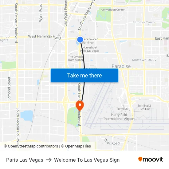 Paris Las Vegas to Welcome To Las Vegas Sign map