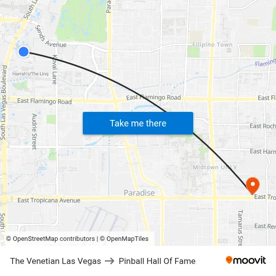 The Venetian Las Vegas to Pinball Hall Of Fame map