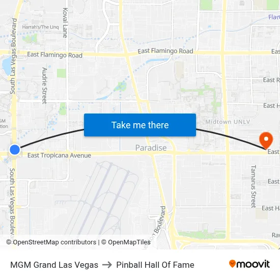 MGM Grand Las Vegas to Pinball Hall Of Fame map