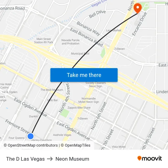 The D Las Vegas to Neon Museum map