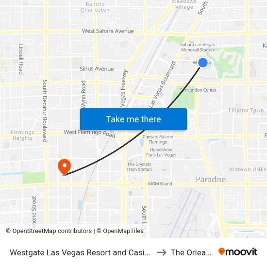 Westgate Las Vegas Resort and Casino to The Orleans map
