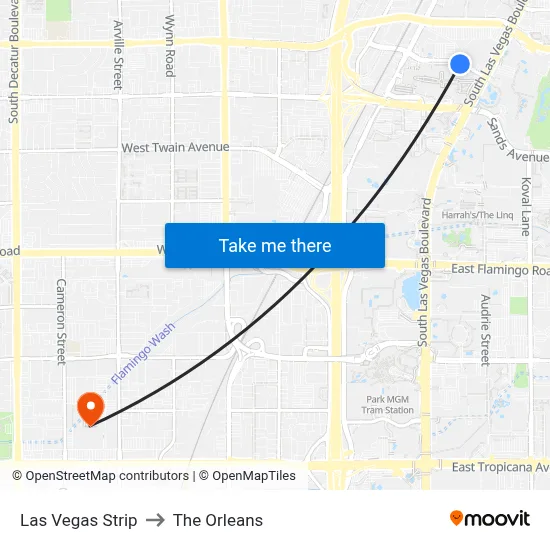 Las Vegas Strip to The Orleans map