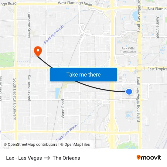 Lax - Las Vegas to The Orleans map