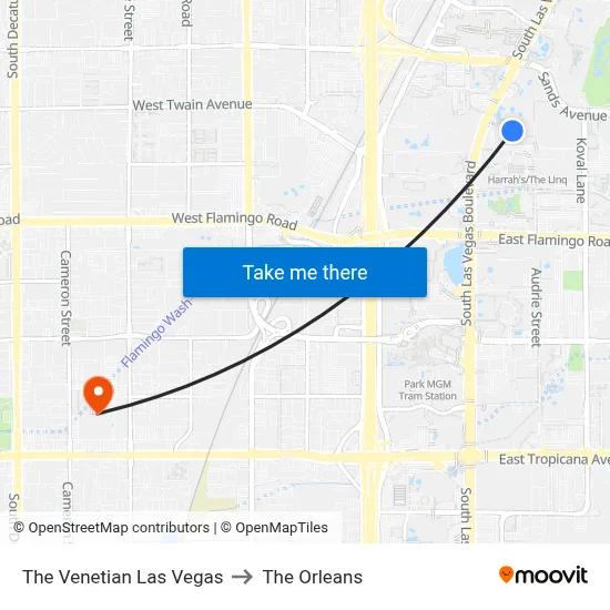The Venetian Las Vegas to The Orleans map