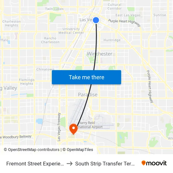 Fremont Street Experience to South Strip Transfer Terminal map