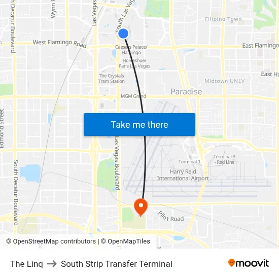 The Linq Hotel & Casino to South Strip Transfer Terminal map