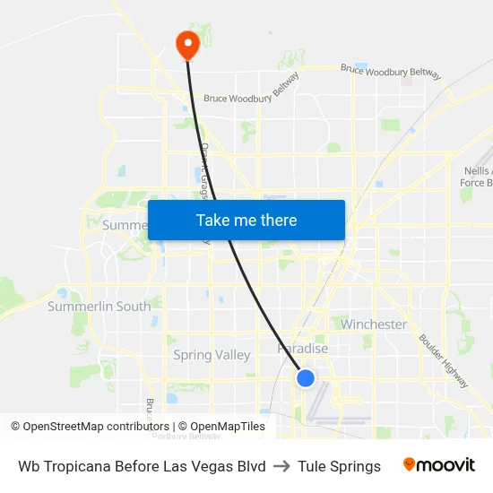 Wb Tropicana Before Las Vegas Blvd to Tule Springs map