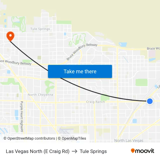 Las Vegas North (E Craig Rd) to Tule Springs map
