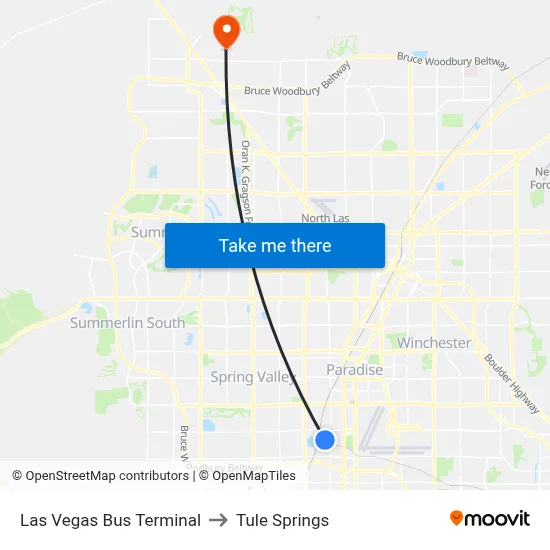 Las Vegas Bus Terminal to Tule Springs map