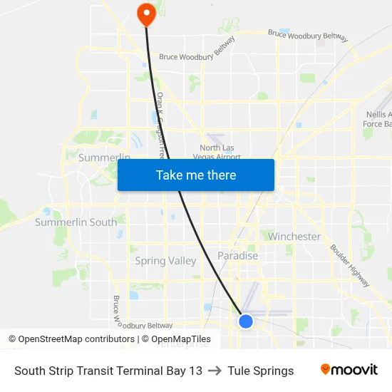 South Strip Transit Terminal Bay 13 to Tule Springs map