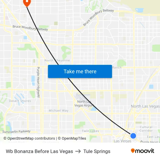 Wb Bonanza Before Las Vegas to Tule Springs map