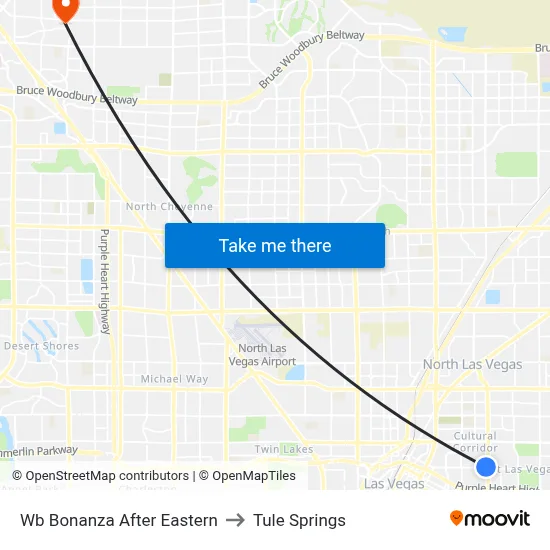 Wb Bonanza After Eastern to Tule Springs map