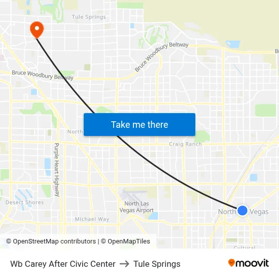 Wb Carey After Civic Center to Tule Springs map