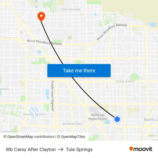 Wb Carey After Clayton to Tule Springs map