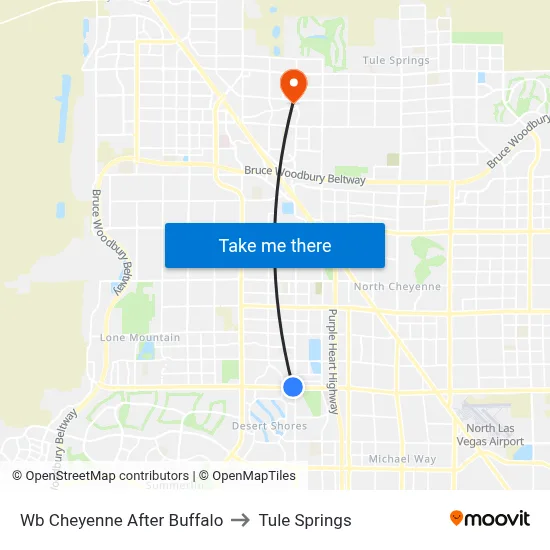 Wb Cheyenne After Buffalo to Tule Springs map