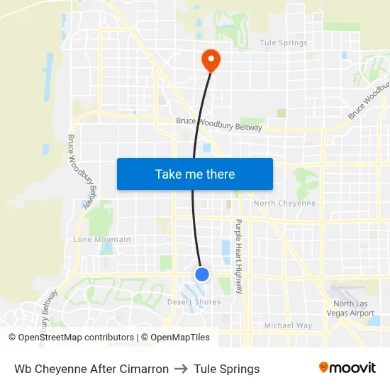 Wb Cheyenne After Cimarron to Tule Springs map