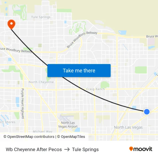 Wb Cheyenne After Pecos to Tule Springs map