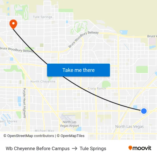 Wb Cheyenne Before Campus to Tule Springs map