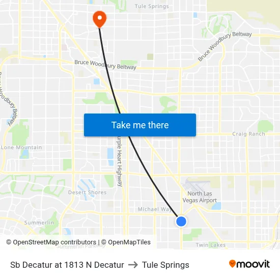 Sb Decatur at 1813 N Decatur to Tule Springs map