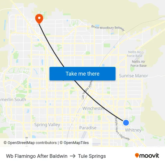 Wb Flamingo After Baldwin to Tule Springs map