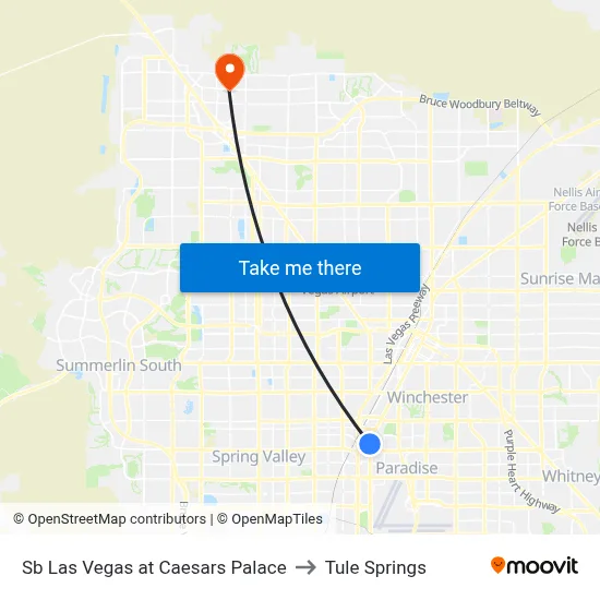 Sb Las Vegas at Caesars Palace to Tule Springs map