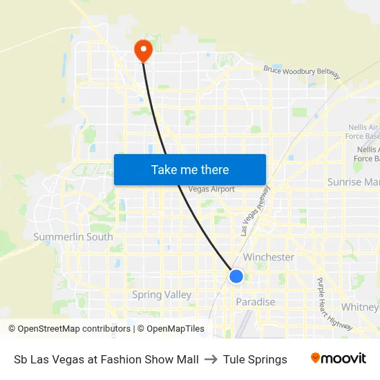 Sb Las Vegas at Fashion Show Mall to Tule Springs map