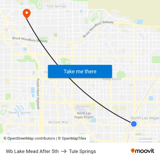 Wb Lake Mead After 5th to Tule Springs map