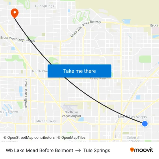 Wb Lake Mead Before Belmont to Tule Springs map