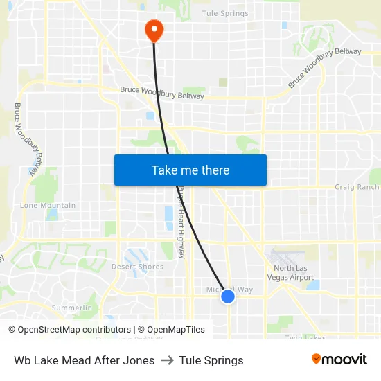 Wb Lake Mead After Jones to Tule Springs map