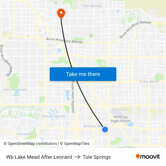 Wb Lake Mead After Leonard to Tule Springs map