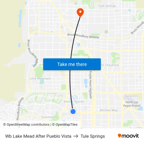 Wb Lake Mead After Pueblo Vista to Tule Springs map