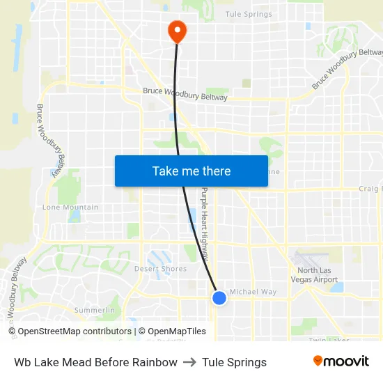 Wb Lake Mead Before Rainbow to Tule Springs map
