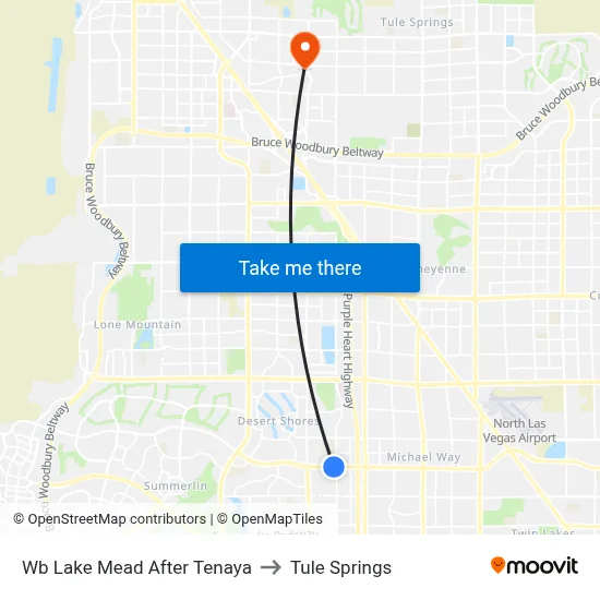 Wb Lake Mead After Tenaya to Tule Springs map