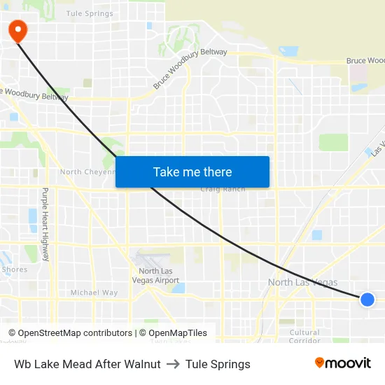 Wb Lake Mead After Walnut to Tule Springs map