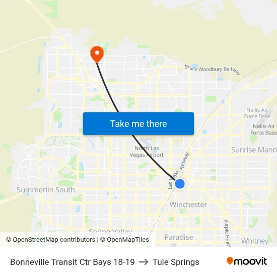 Bonneville Transit Ctr Bays 18-19 to Tule Springs map
