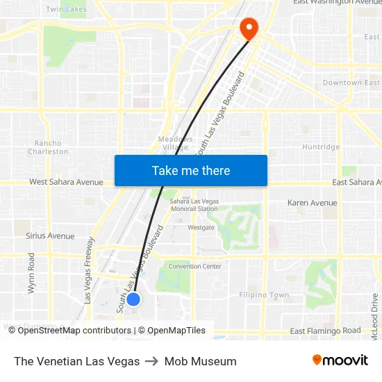 The Venetian Las Vegas to Mob Museum map