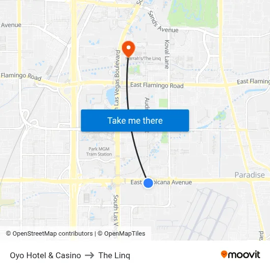 Oyo Hotel & Casino to The Linq map