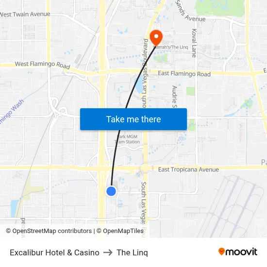 Excalibur Hotel & Casino to The Linq map