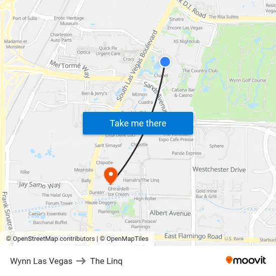 Wynn Las Vegas to The Linq map